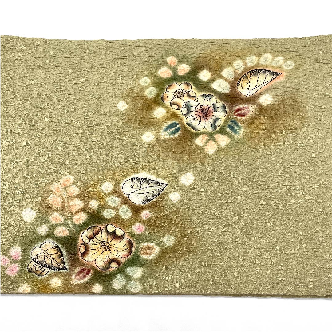 Nagoya obi, steamed chestnut color, Tsujigahana, obi length 340cm, pure silk, A rank, point pattern, semi-formal, yellow, 1124003533323, open style
