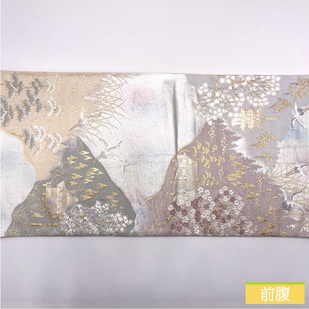 袋帯 正絹 留袖用 引箔 古都みやび 風景模様 鶴 帯丈432cm Aランク 六通 フォーマル グラデーション系 1123013943399