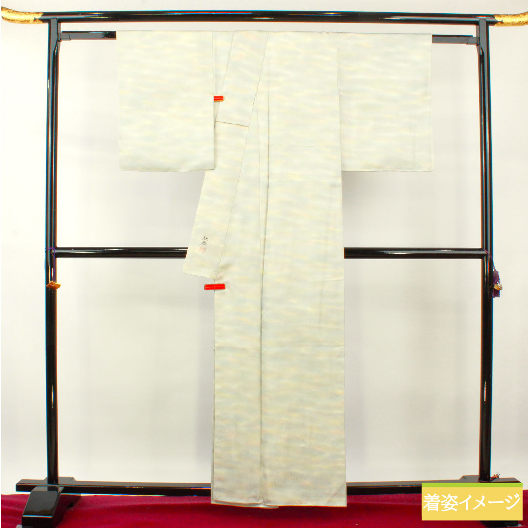 色無地 正絹 身丈159.5cm 裄丈64.5cm ぼかし染 一つ紋 沢瀉 袷 Sランク グラデーション系 1114001332399