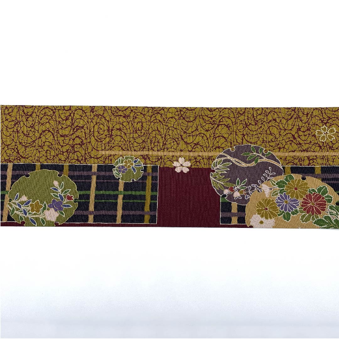 Nagoya obi, rosewood color, classic pattern, snowflake, butterfly, floral pattern, obi length 377cm, polyester, S rank, full length, casual, purple, 1124005052320, Nagoya style