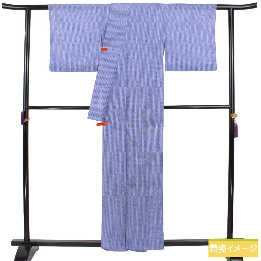 夏物 ポリエステル 小紋 Aランク 身丈158cm 裄丈65cm 濃桔梗色(こいききょういろ) 花菱 洗える着物 絽 紺系 1132003333318