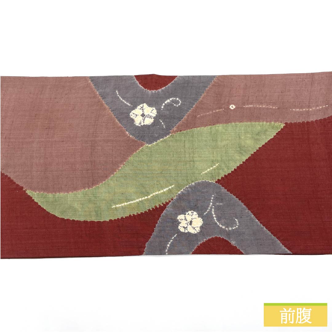 Fukuro Obi, Pure Silk, Sasso Color, Tsumugi Fabric, Shibori, Dyed Obi, Flowing Water, Obi Length 438cm, S Rank, Six-Way, Casual, Vermilion, 1123012812316