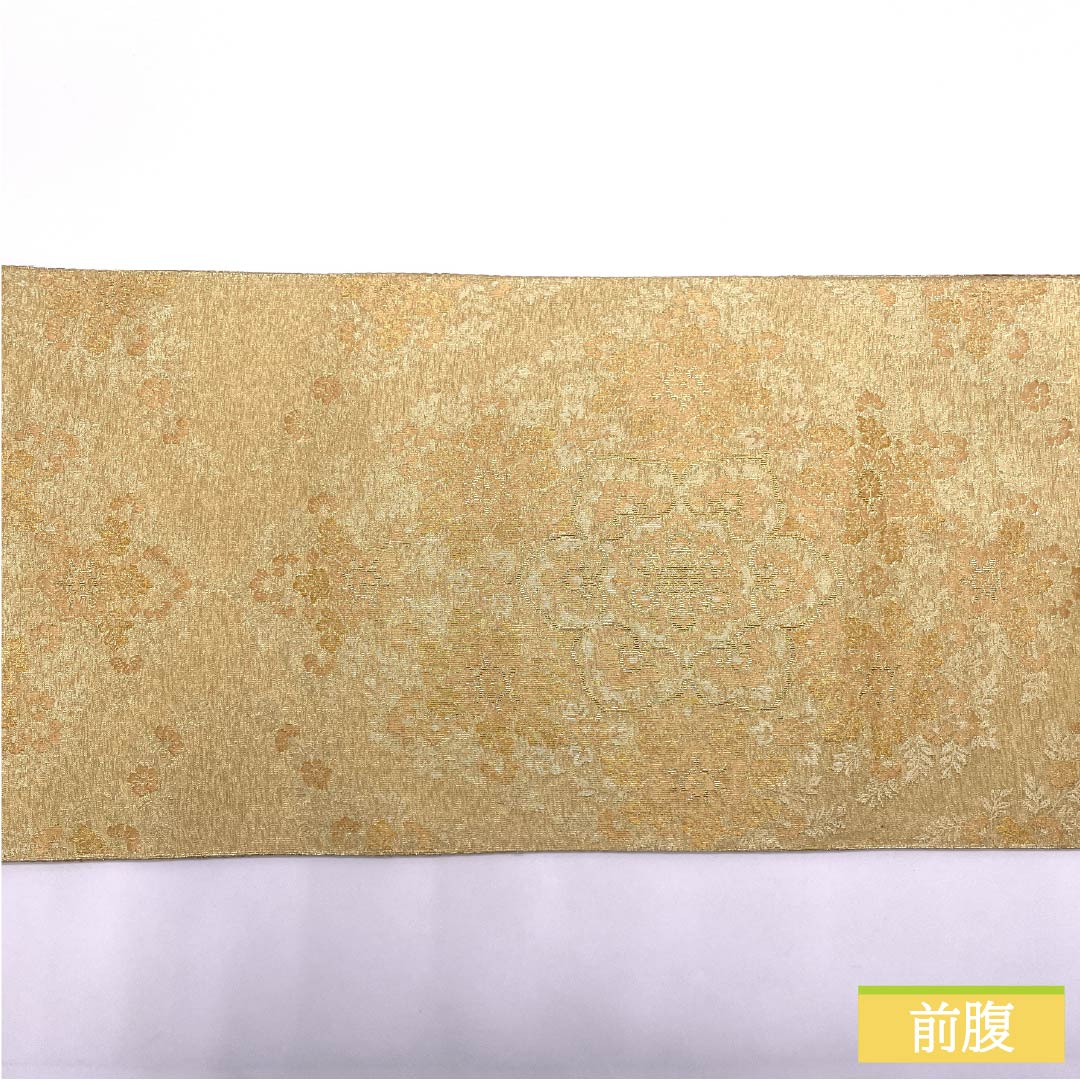 Fukuro Obi, pure silk, for Tomesode, Hosohana, floral pattern, obi length 436cm, S rank, six-pass, formal, gold, 1123013742321