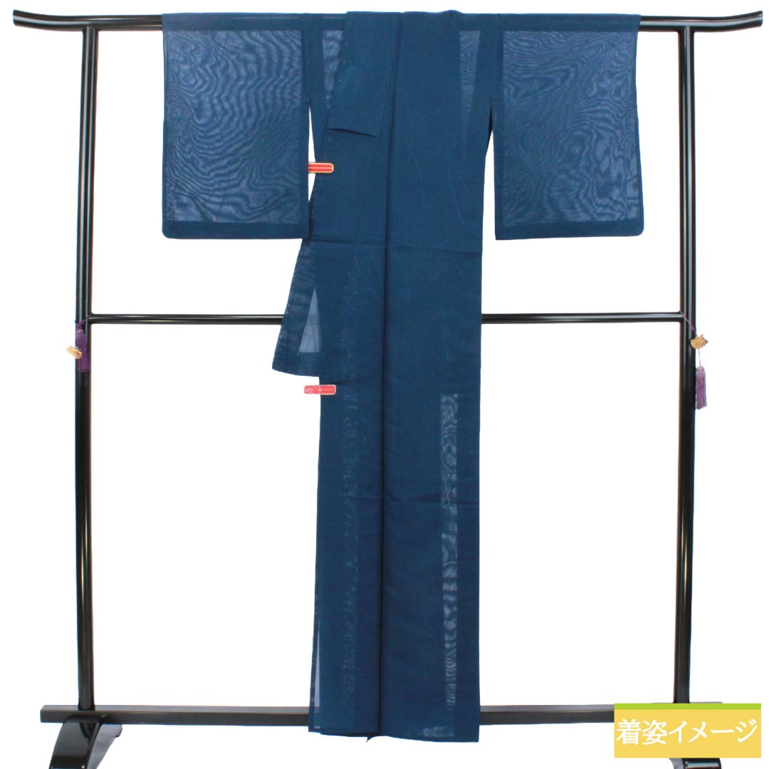 夏物 正絹 色無地 Aランク 身丈158.5cm 裄丈62cm 韓藍色(からあいいろ) 抽象模様 紗 青系 1132004383317