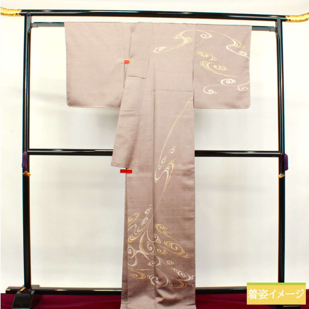 訪問着 正絹 袷 身丈167cm 裄丈66cm 梅鼠色 純プラチナ 輝彰絹 天寿五彩染 流水 しつけ糸付き 未使用品 Sランク 紫系 1112003332520