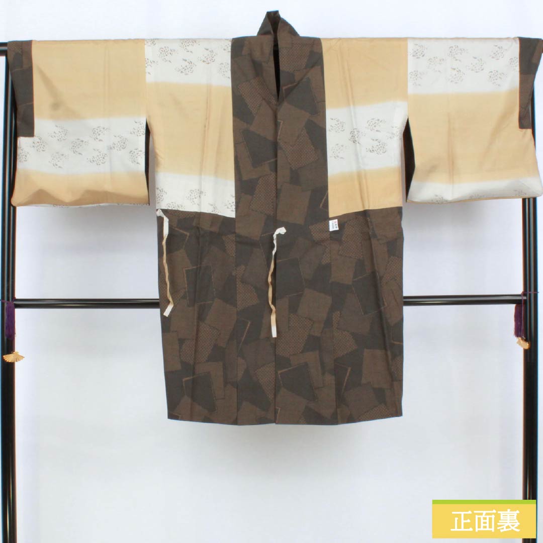 道中着 正絹 Sランク 身丈95cm 裄丈68.5cm 溝鼠色(どぶねずいろ) 色紙 紬地 袷 グレー系 1117001482922