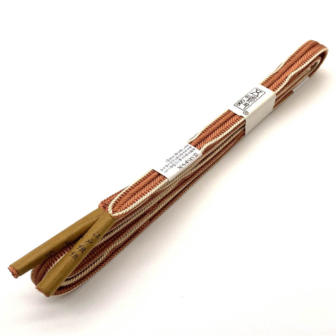 (新古品)帯締め 正絹 四分紐 柘榴色(ざくろいろ)五嶋紐 江戸組紐 長尺 長さ約175cm 幅約1.2cm カジュアル Sランク 茶系 1135001402914