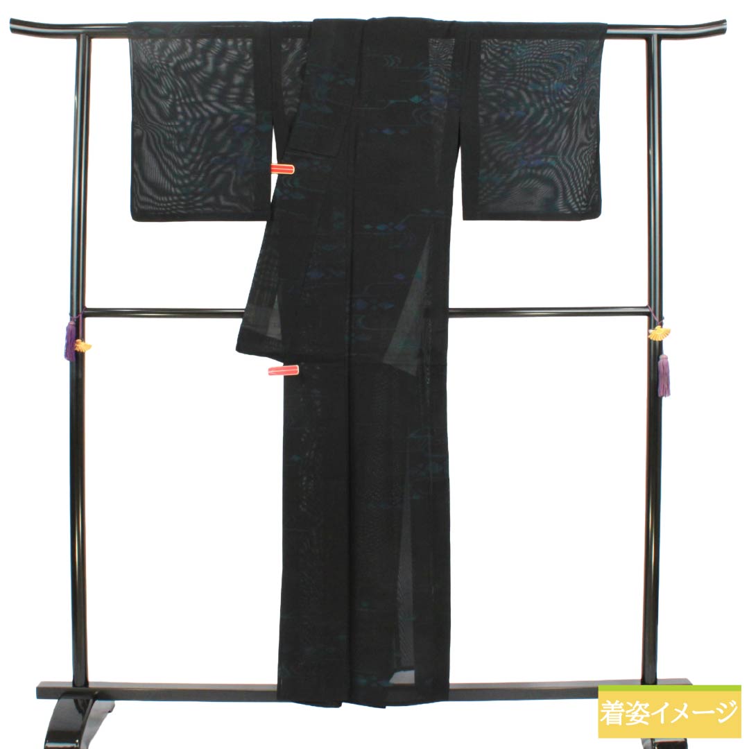 夏物 正絹 お召 Aランク 身丈155.5cm 裄丈65cm 抽象模様 紗 黒系 1132004643310
