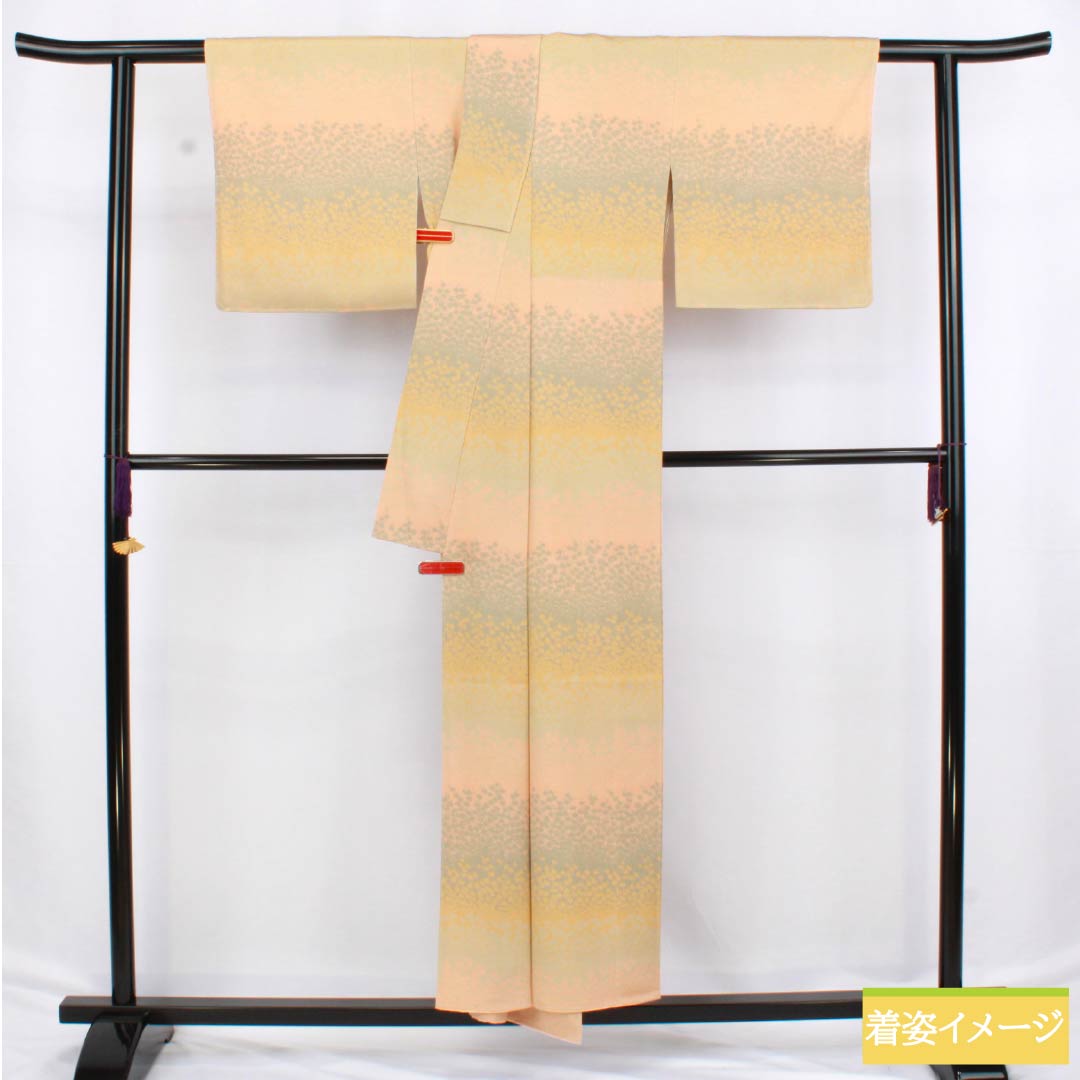 小紋 正絹 Sランク 身丈152.5cm 裄丈61.5cm 袷 江戸小紋 型染 丸に角立四つ目 一つ紋 青海波 グラデーション系 1115006492299