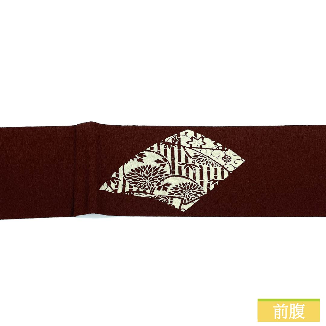 Nagoya Obi, Pure Silk, S-Rank, Dark Brown (Koichaiiro), Stencil-Dyed, Chirimen Fabric, Echigo Stencil-Dyed, Length 363cm, Pointed Pattern, Casual, Brown, Product Number 1124010492314, Nagoya Style
