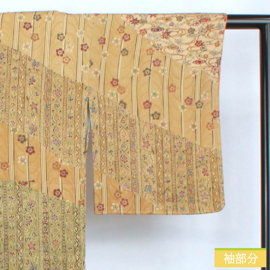 訪問着 正絹 Sランク 袷 身丈161.5cm 裄丈64.5cm 土布色(トウプースーいろ) 小麦色(こむぎいろ) 京紅型 型染 玄匠 古典柄 ベージュ系 1112007622425
