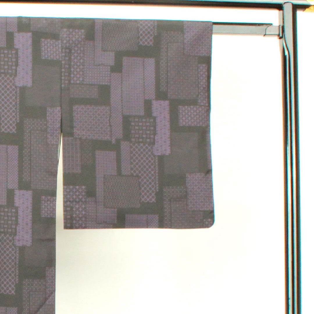 Tsumugi Length 160cm Sleeve length 66.5cm Geometric pattern Polyester S rank Awase Black 1116002602410
