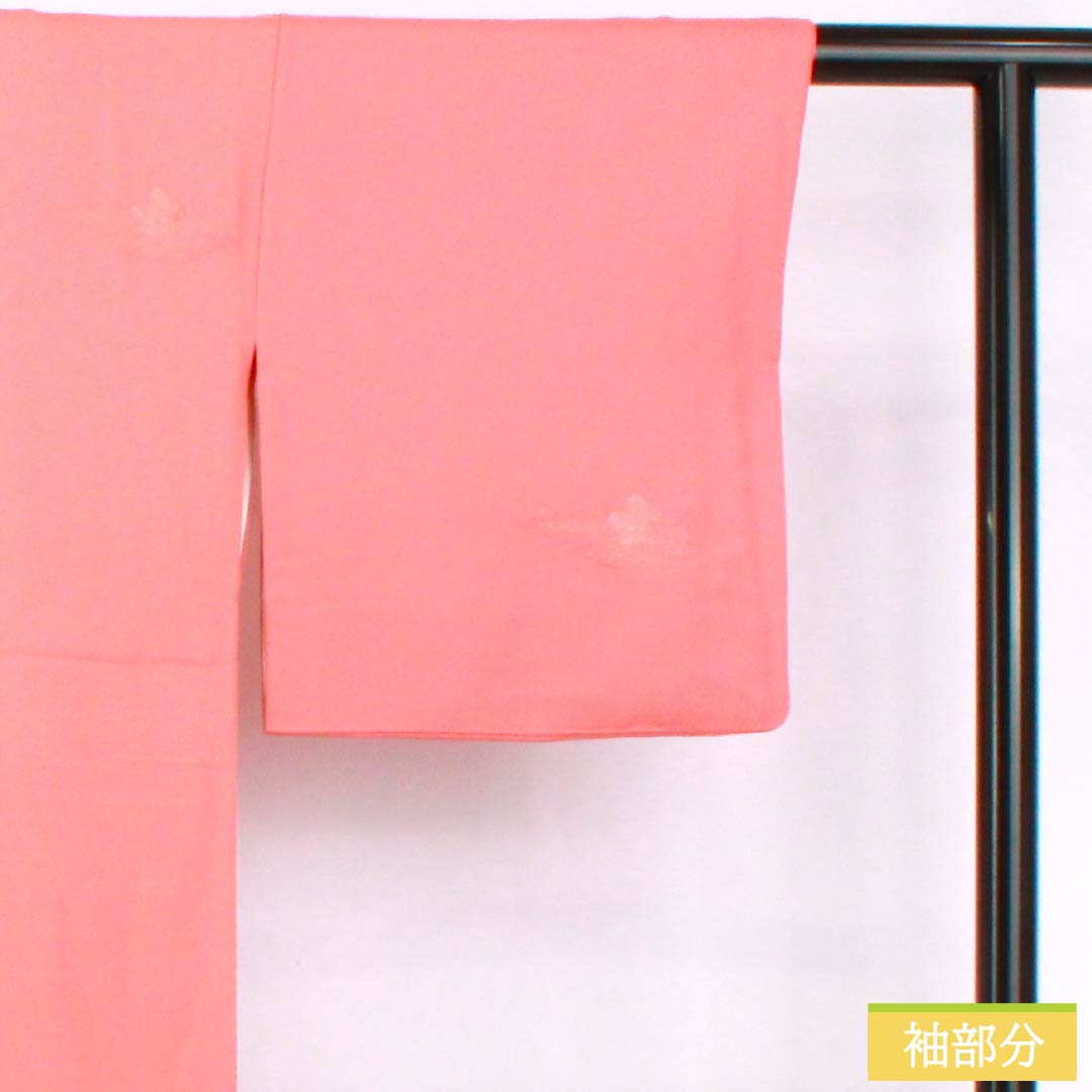 Solid-colored kimono (iromuji) made of pure silk, grade A, length 161cm, sleeve length 63cm, peach-red (tokoshoku) color, Kumi silk, durable dyeing, Tango crepe, lined, pink, product number 1114002443413