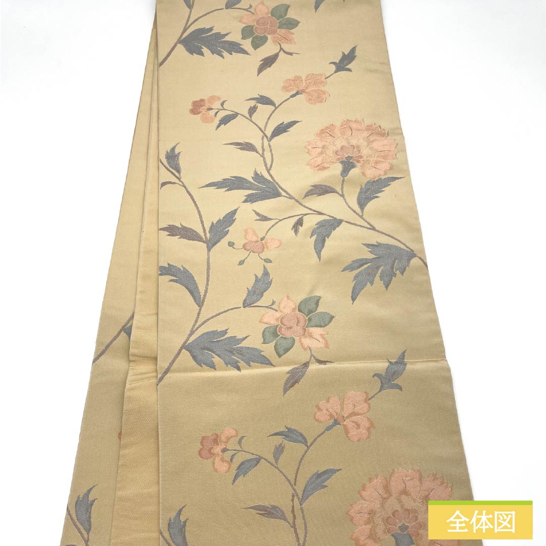 Fukuro Obi, Pure Silk, Tokyo White Brown, Floral Arabesque, Abstract Flowers, Floral Arabesque, Length 440cm, A Rank, Six-way, Casual, Beige, 1123012773325
