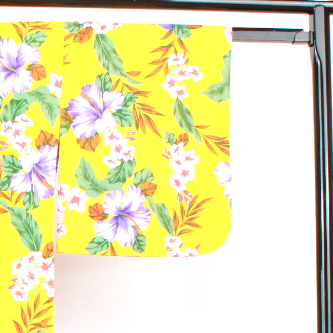 Yukata, yellow, hibiscus, cotton, S rank, single layer, length 165cm, sleeve length 67.5cm, yellow, 1118003262523