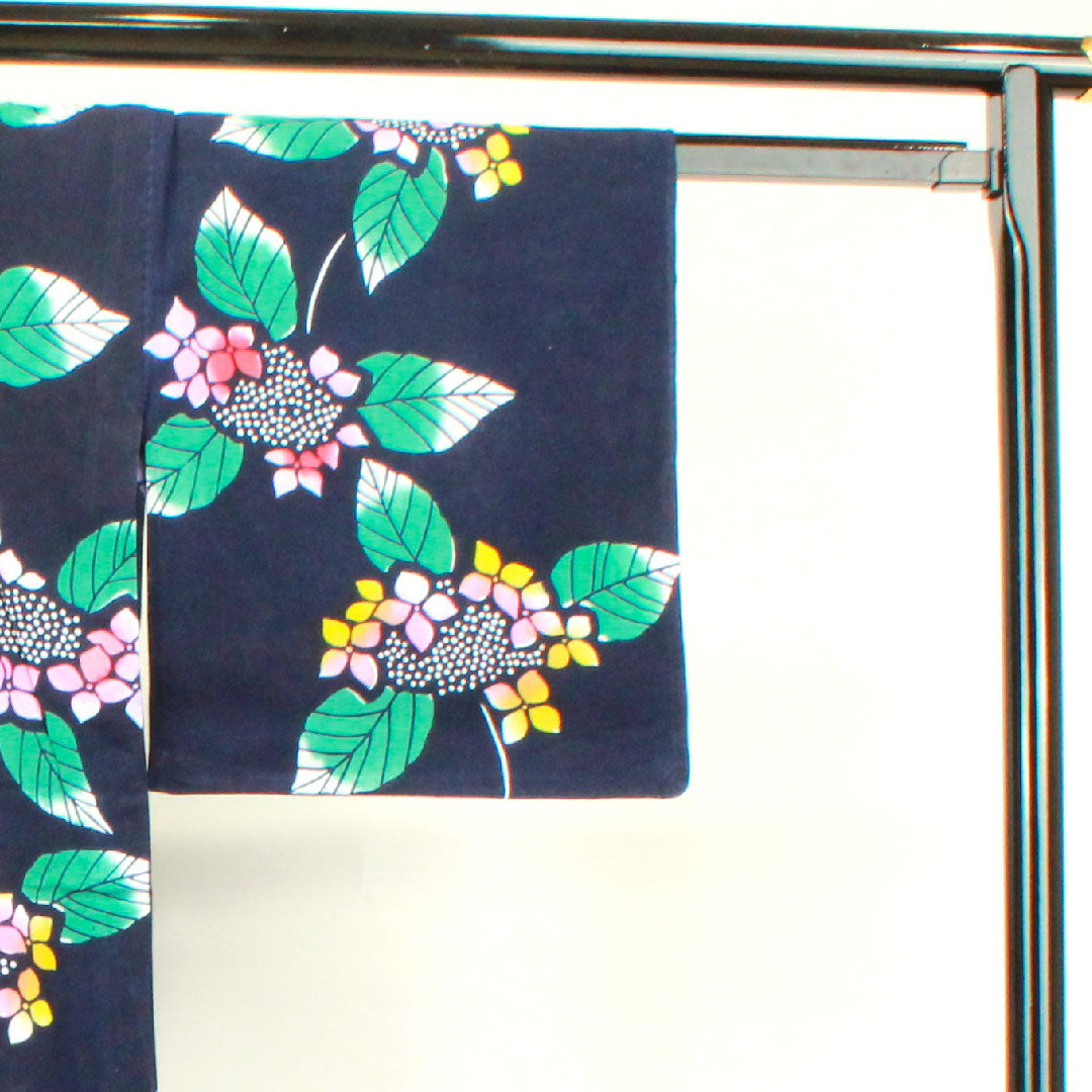 Yukata, dark blue, hydrangea, cotton, S rank, single layer, length 150.5cm, sleeve length 64cm, navy blue, 1118003062118