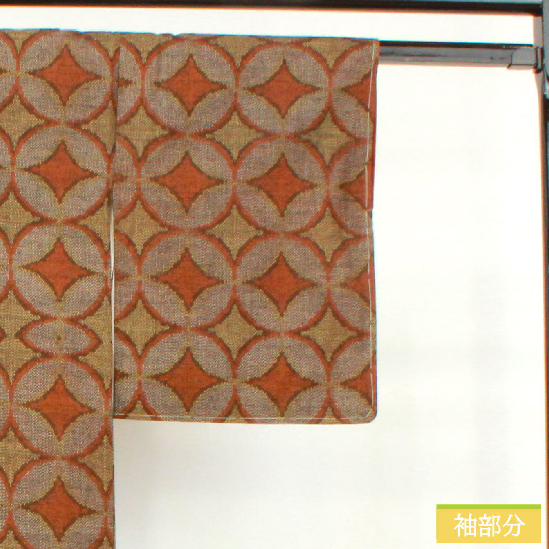 Tsumugi, pure silk, length 158cm, sleeve length 62.5cm, Shippo, A rank, lined, brown, 1116003543314