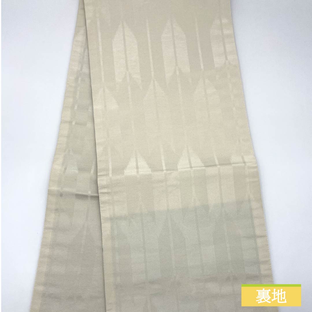 (京袋帯)名古屋帯 ポリエステル Sランク 卯の花色(うのはないろ) 京袋帯 ゆり 帯丈374cm 六通 カジュアル グレー系 1124010962322 開き仕立て