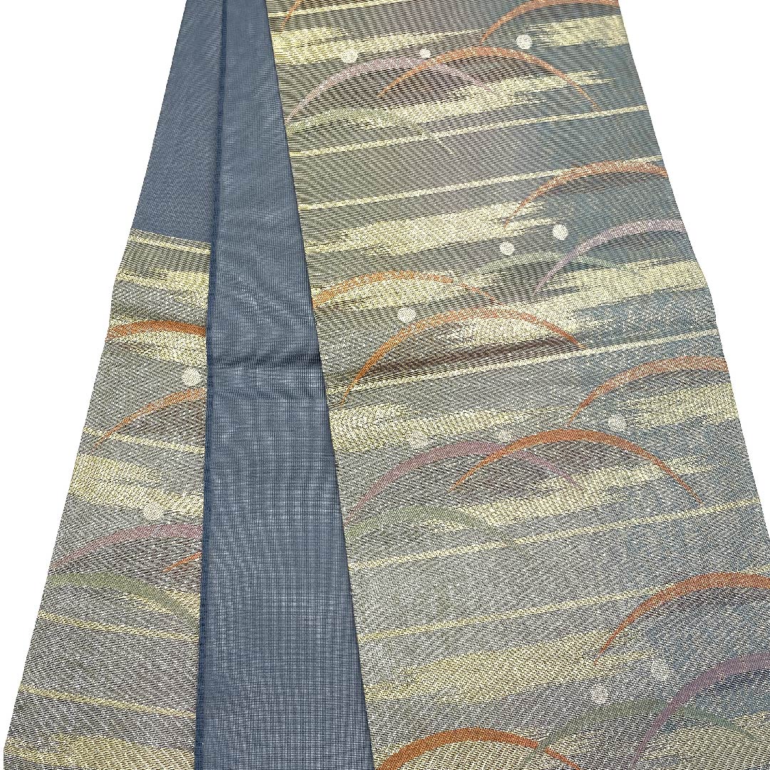 袋帯 沈香茶色(とのちゃいろ) 露芝 帯丈430cm 正絹 Aランク 六通 セミフォーマル 青系 1123006583317