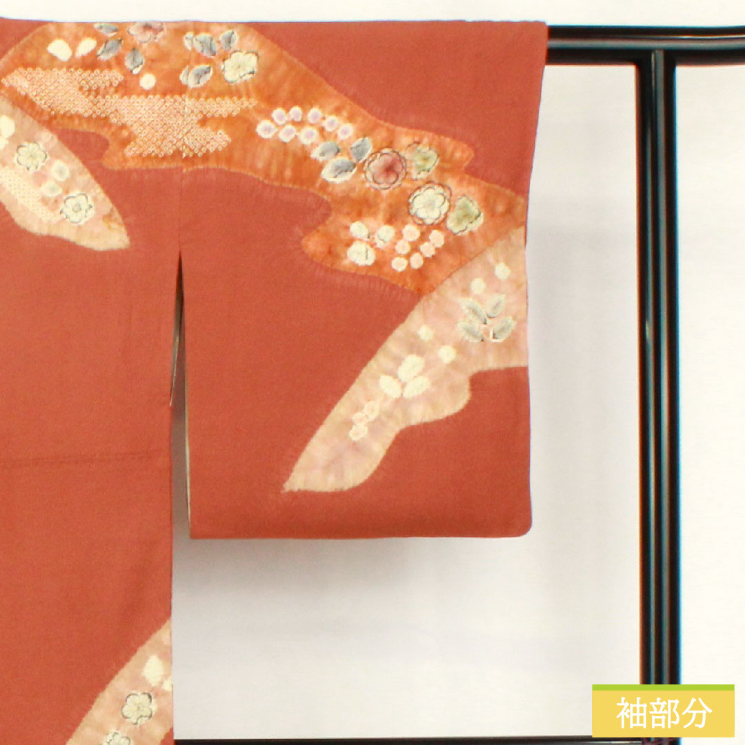 Homongi, pure silk, lined, length 154.5cm, sleeve length 62.5cm, sparrow color, Kyo-Yuzen, Tsujigahana, A rank, brown, 1112005273214