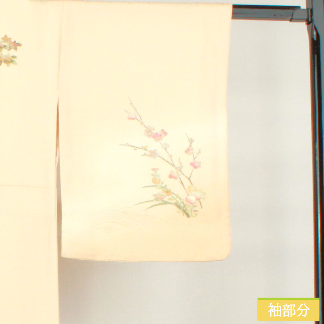 Homongi, pure silk, lined, length 164.5cm, sleeve length 65.5cm, maiden color, Kyoto Yuzen, gold leaf finish, floral pattern, pearl tone finish, S rank, pink, 1112004402413