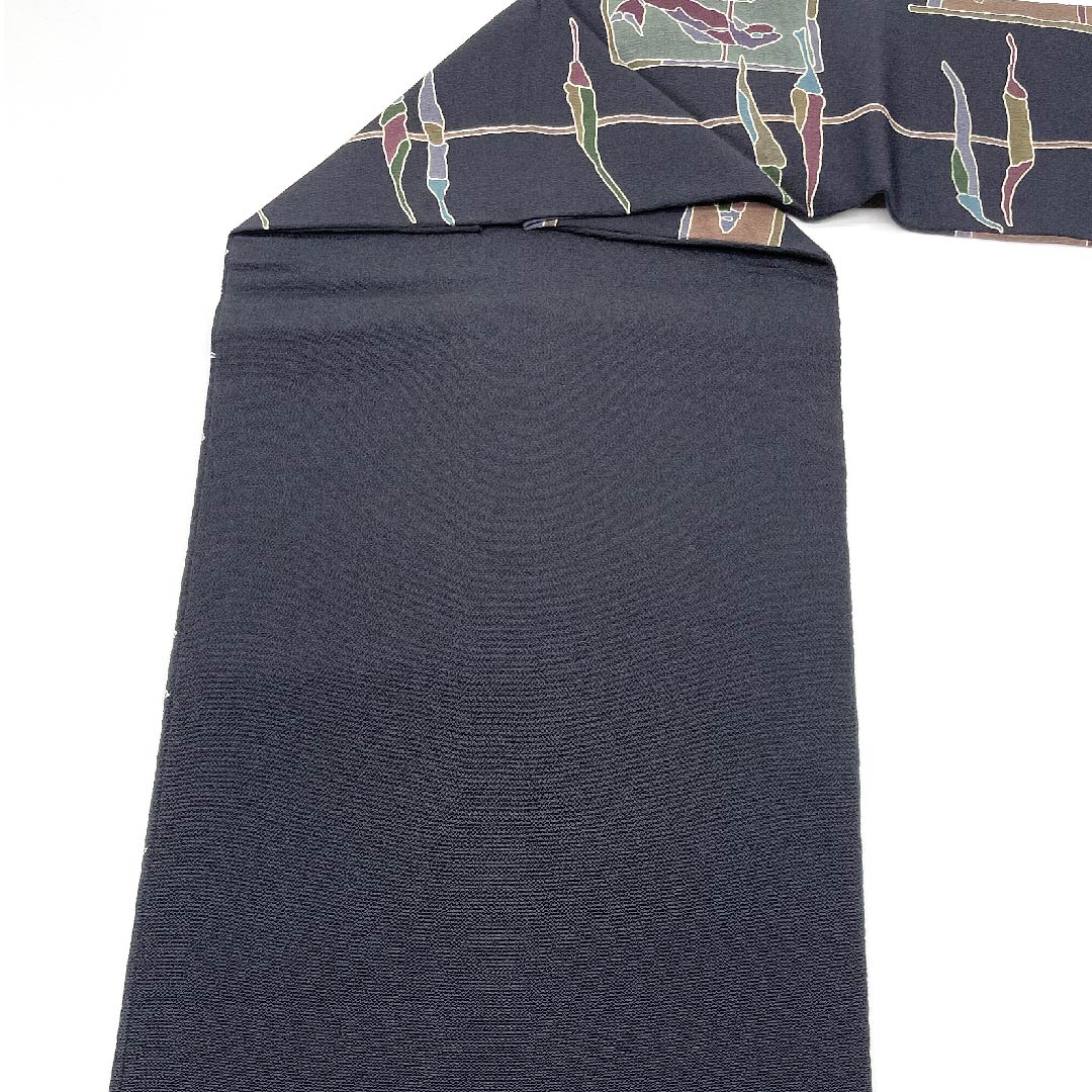 名古屋帯 黒色 魚 野菜 染帯 帯丈361cm 正絹 Sランク 全通 カジュアル 黒系 1124003562310 名古屋仕立て