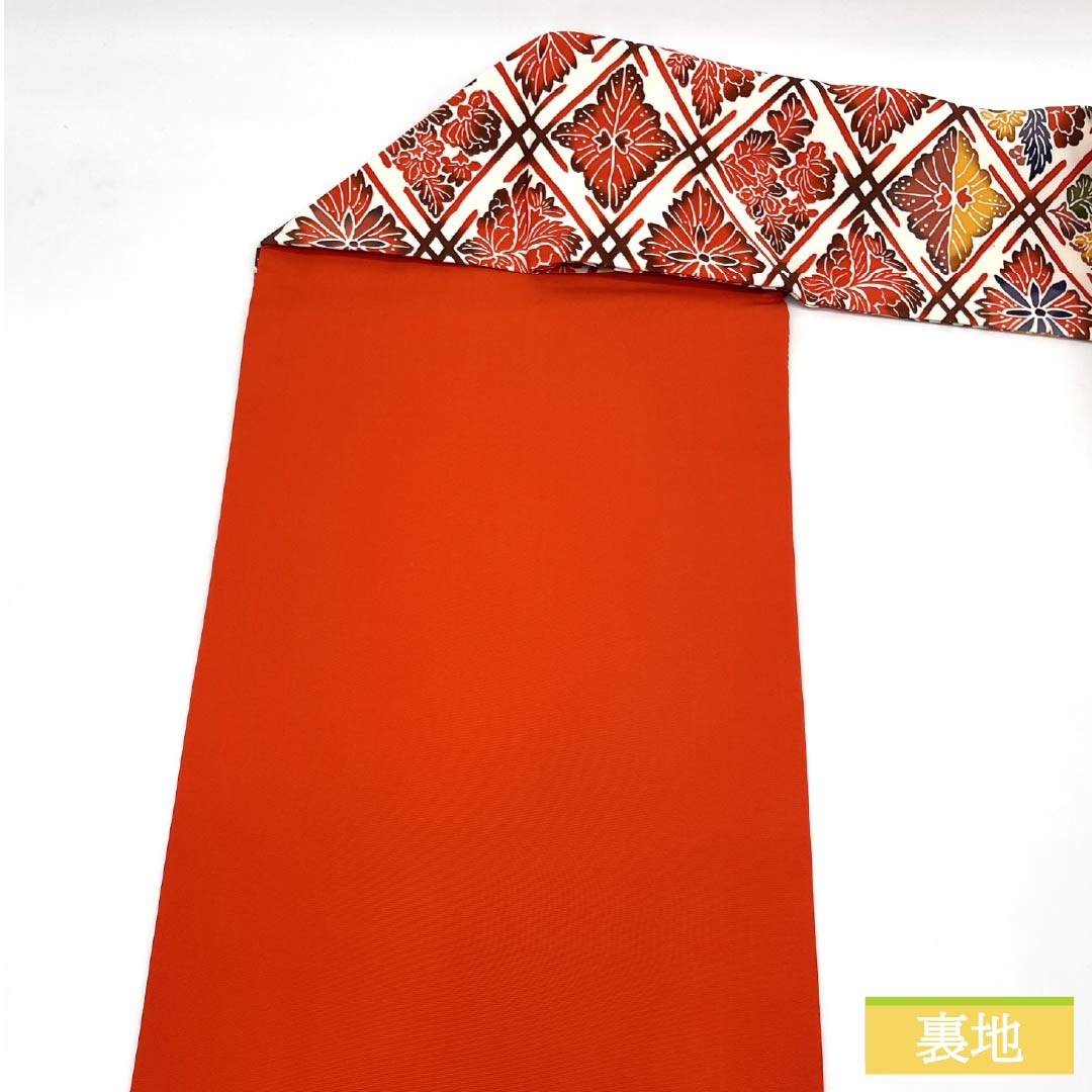 Nagoya obi, stencil dyeing, Bingata-style pattern, connected diamonds, obi length 359cm, pure silk, A rank, full length, casual, white, 1124006573311, Nagoya style