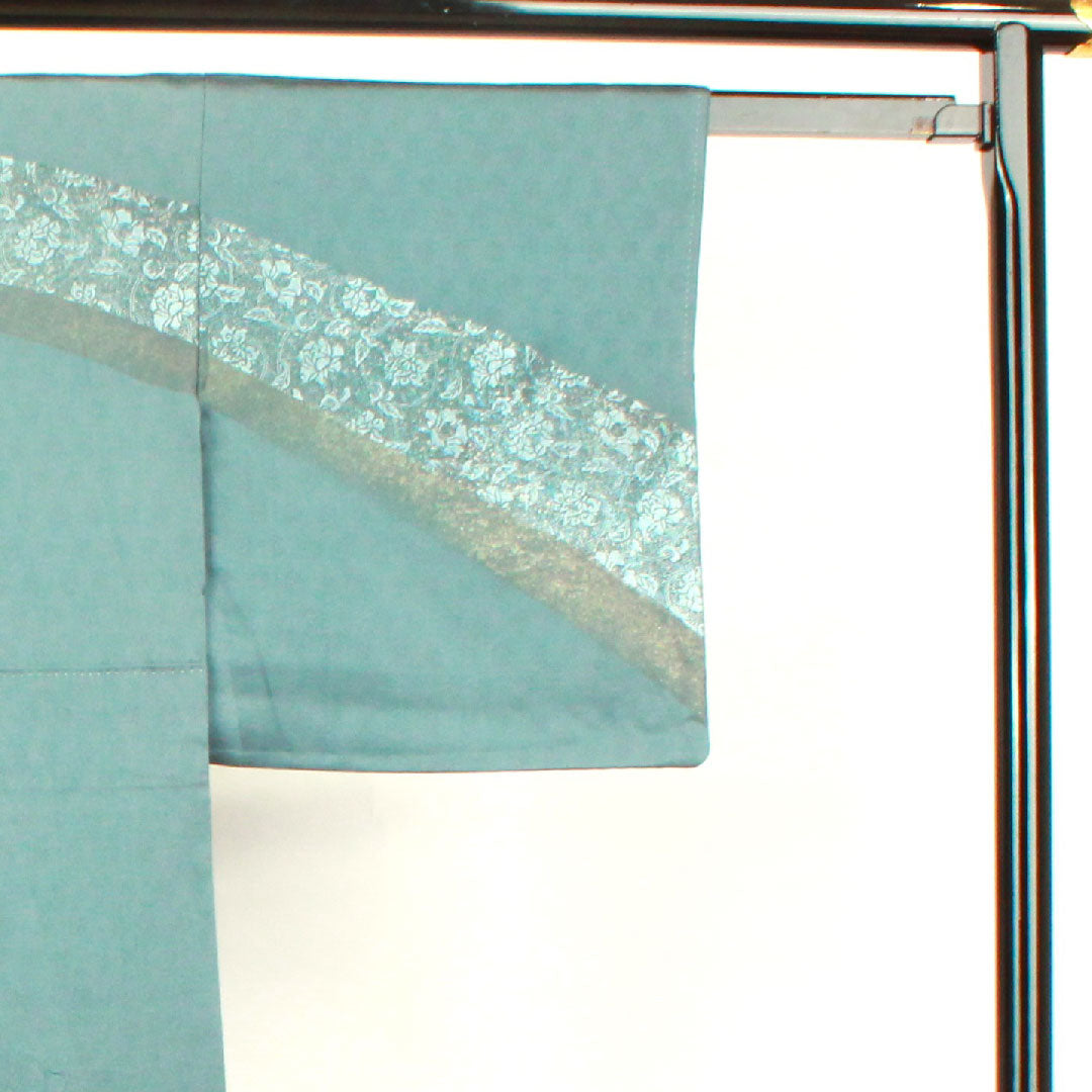 訪問着 袷 身丈154.5cm 裄丈66cm 錆納戸色 金彩加工 扇面 吉祥文様 正絹 Sランク 青系 1112002682217