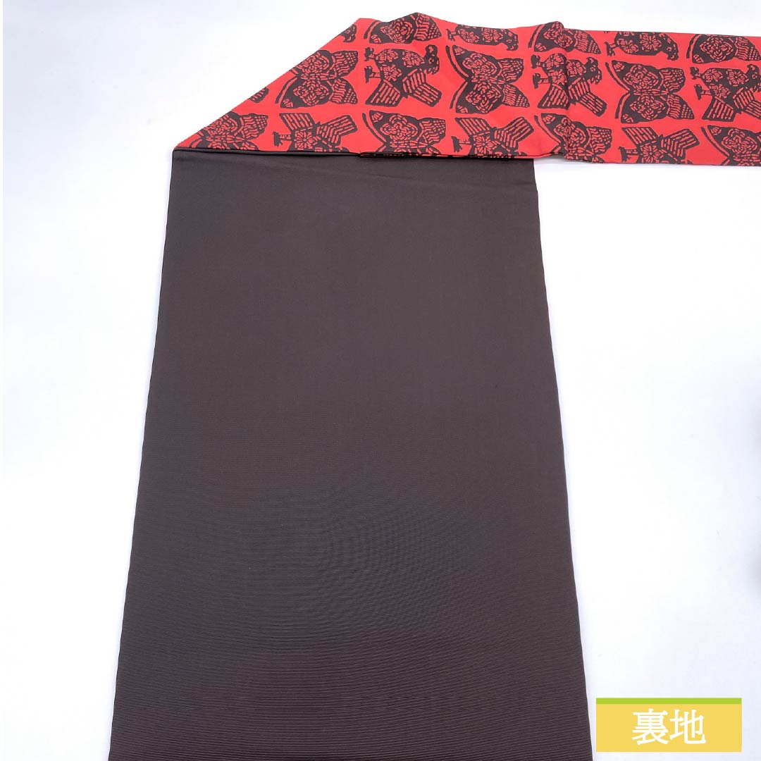 名古屋帯 紅色(べにいろ) 型染 塩瀬 蝶 帯丈370cm 正絹 Sランク 全通 カジュアル 赤系 1124007682312 名古屋仕立て