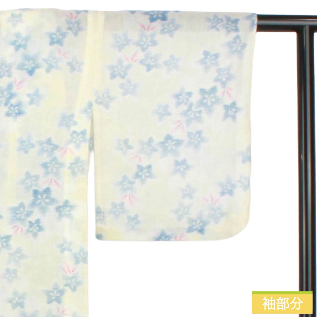 夏物 麻 紬 Sランク 身丈158.5cm 裄丈64cm 白百合色(しらゆりいろ) 夏上布 縮 花柄 紗 白系 1132003622311