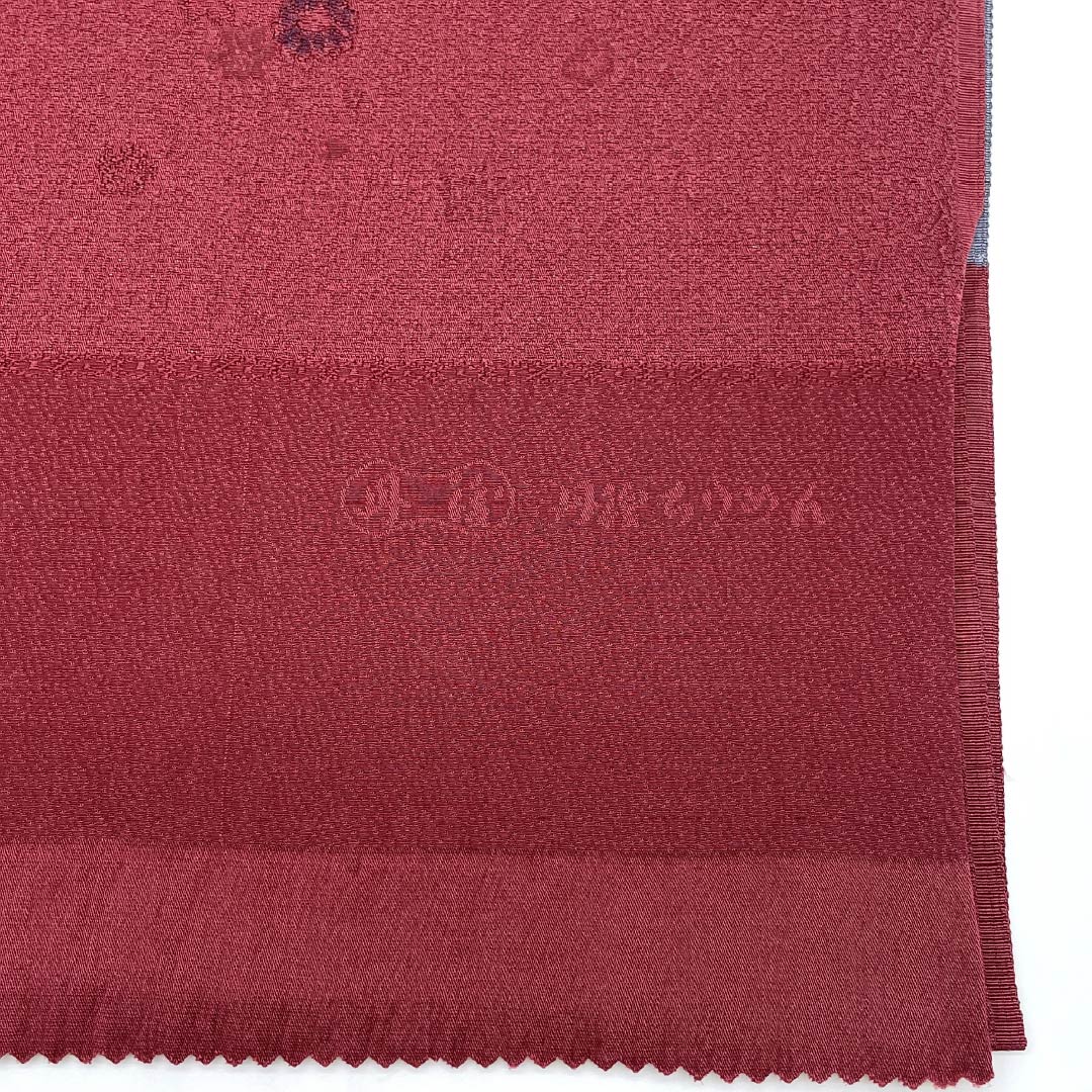 帯揚げ 正絹 Sランク セミフォーマル 臙脂色(えんじいろ) 丹後ちりめん 花 長さ約174cm 幅約29cm 赤系 1136003002912