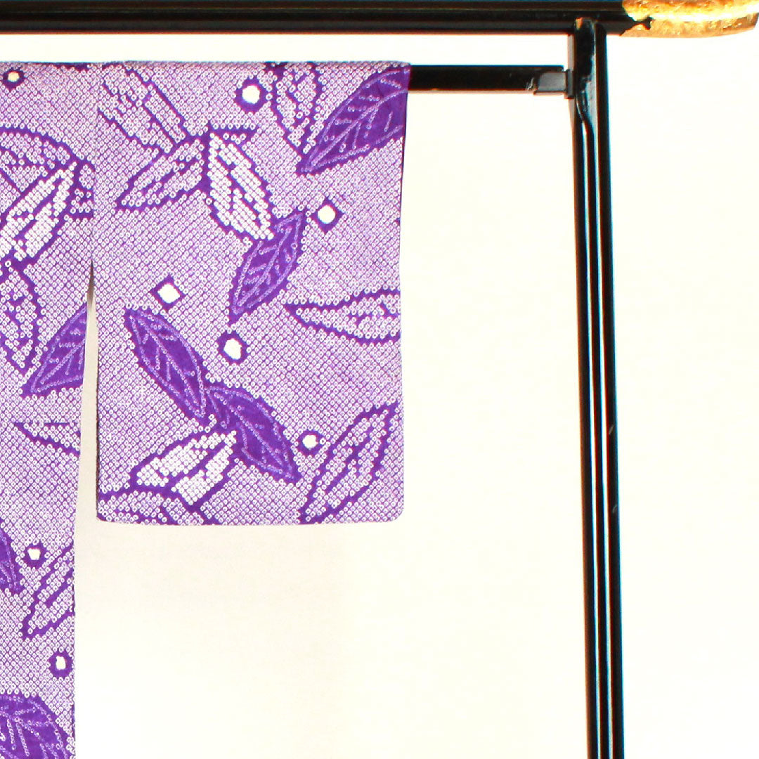 Komon, Length 158cm, Sleeve length 62cm, Awase, All tie-dye, Leaf pattern, Pure silk, A rank, Purple, 1115001883320