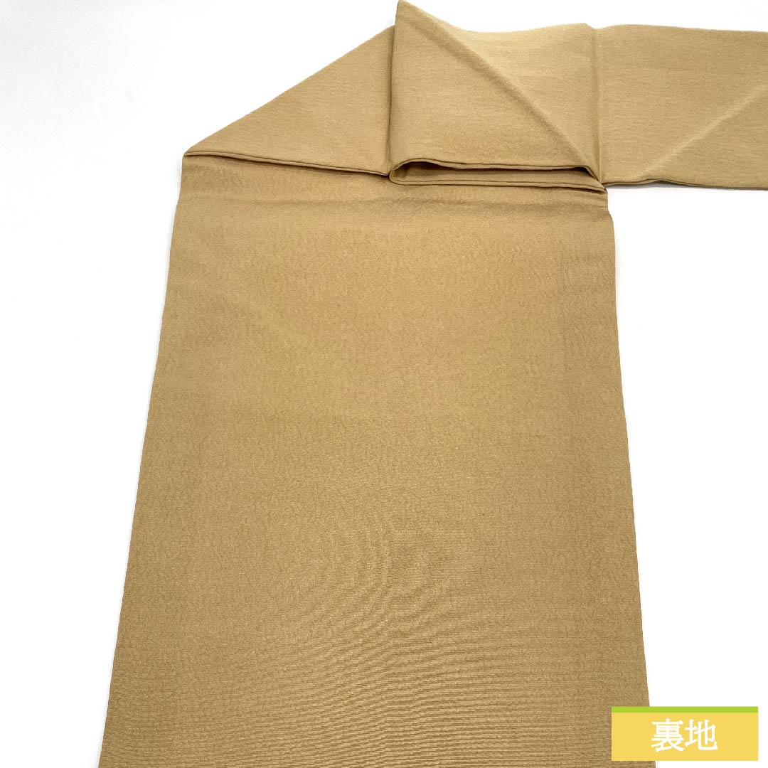 名古屋帯 山吹鼠色 更紗模様 帯丈359.5cm 正絹 Aランク ポイント柄 カジュアル ベージュ系 1124006063325 名古屋仕立て