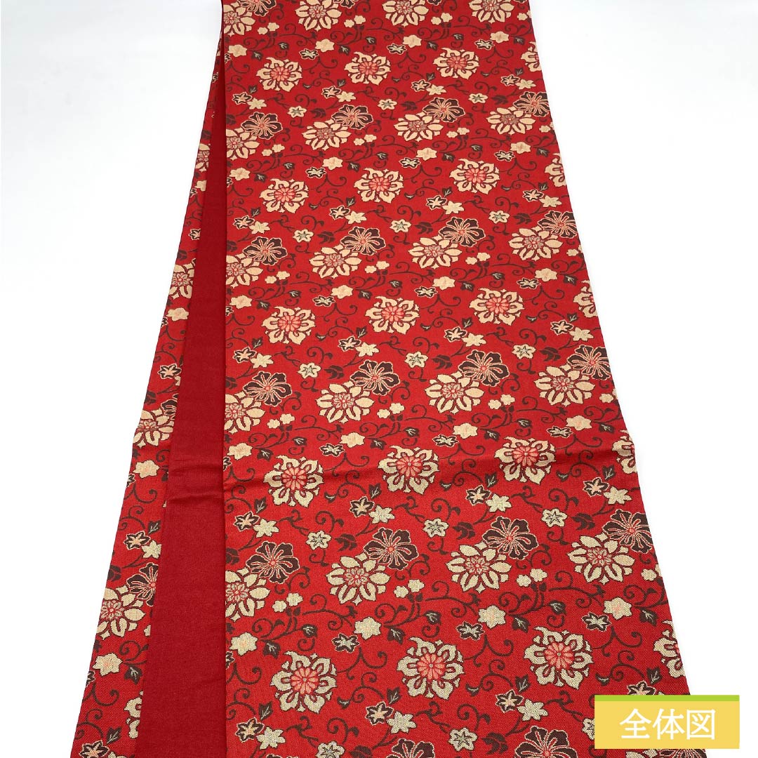 袋帯 正絹 赤紅色(あかべにいろ) 花唐草 帯丈428cm Sランク 全通 カジュアル 赤系 1123013242312