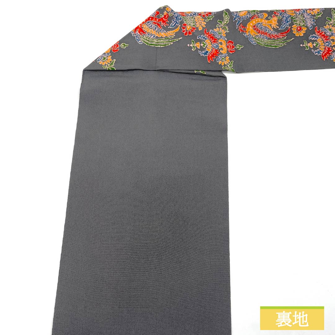 Nagoya obi, dark grey, crepe fabric, dyed obi, Inca bird, obi length 361cm, pure silk, S rank, full length, casual, grey, 1124007312322, Nagoya style