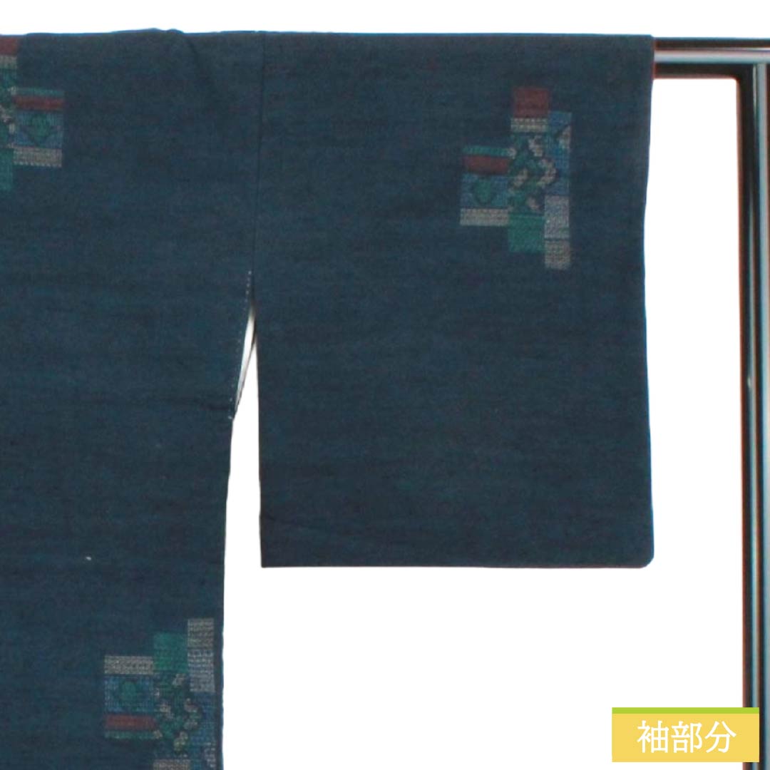 Tsumugi Silk S Rank Length 166cm Sleeve length 66cm Dark blue Mashiko Tsumugi Geometric pattern Lined Dark blue 1116005202518