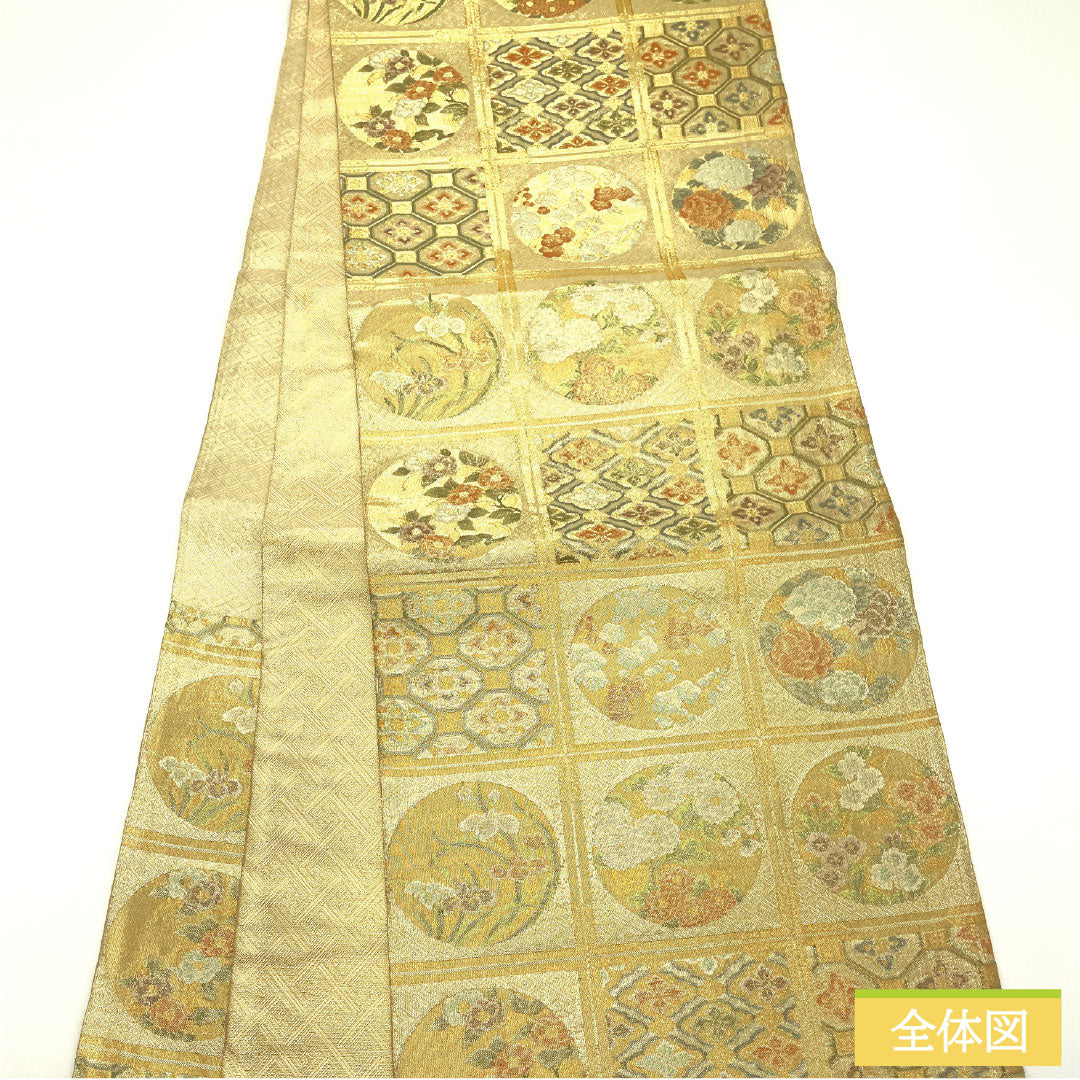 Formal obi, Saga Nishiki silk, A-rank, ceiling painting, 430cm long, six-fold, gold-tone finish, for formal wear, 1123016863321