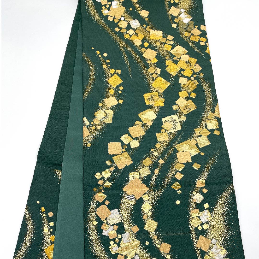 Fukuro Obi (Deep Green) Confetti Pattern Obi Length 436cm Pure Silk A Rank Six-way Semi-formal Green 1123009513319