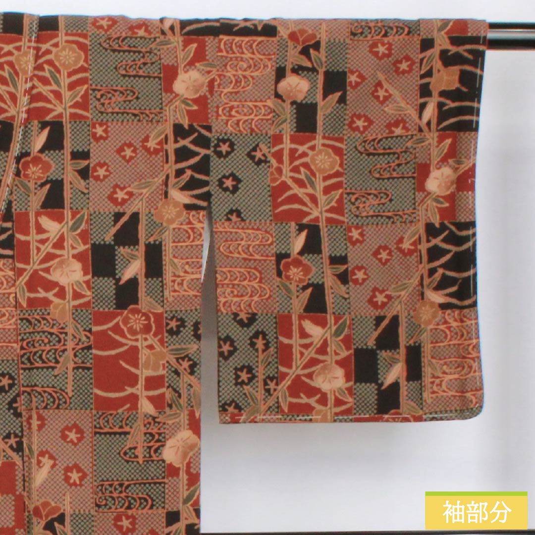 Small pattern, polyester, length 169cm, sleeve length 66.5cm, lined, copper-red, checkered, floral pattern, washable, basting thread included, S rank, gradient, 1115005772599