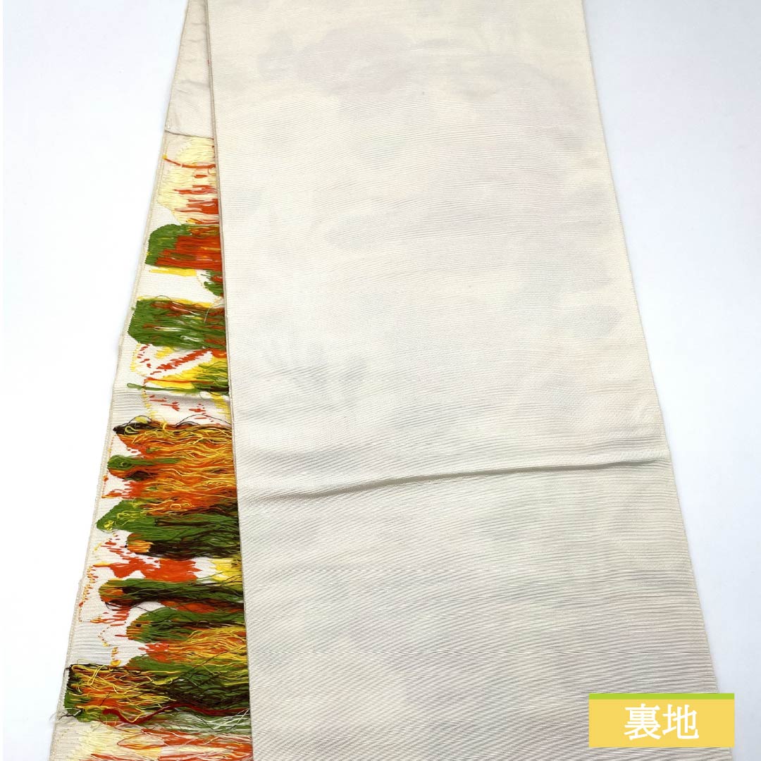 Nagoya Obi, Pure Silk, S-Rank, Floral Pattern, Length: 350cm, Six-Ply, Casual, White, 1124010702311, Open-Wear