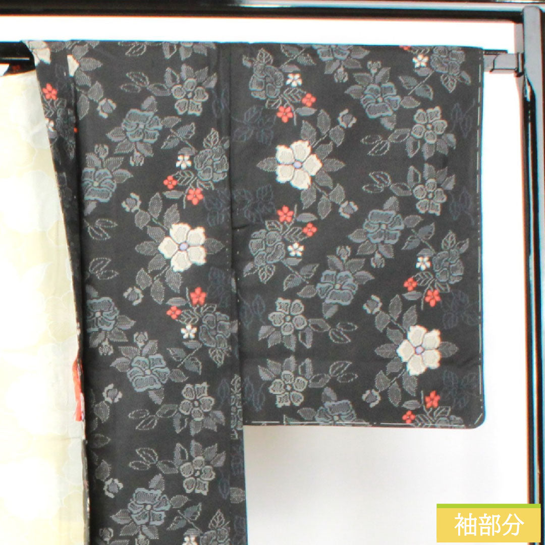 Haori, pure silk, length 83cm, sleeve length 65.5cm, Murayama Oshima, floral pattern, basting thread included, unused, S rank, lined, black, 1117001142910