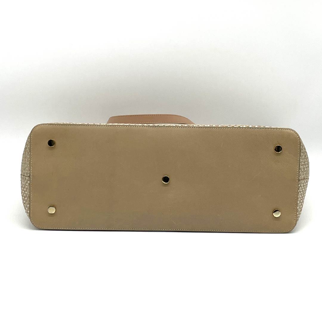 (新古品) 洋装バッグ ヤギ革 Aランク 新古品 やぎ革 編み込み ベージュ系 119700037325