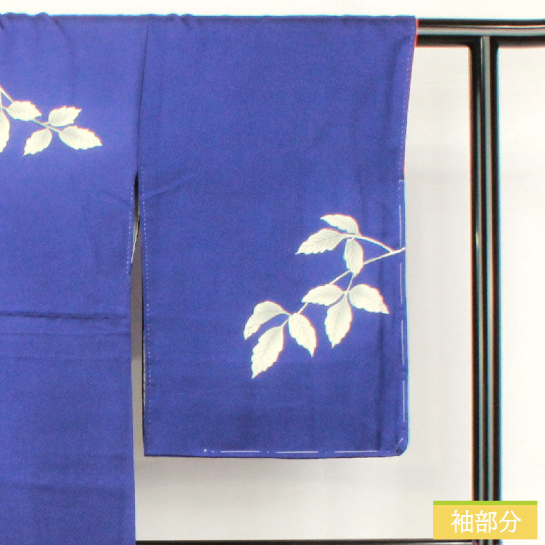 Homongi, pure silk, lined, length 163.5cm, sleeve length 65.5cm, lapis lazuli, Kyoto Yuzen, chrysanthemum, with basting thread, A rank, navy blue, 1112005283418