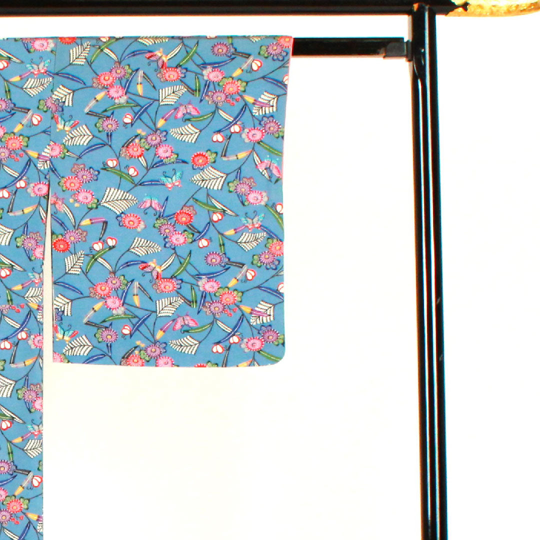 Komon, Length 162cm, Sleeve length 67cm, Lined, Bingata, Pure silk, A rank, Blue, 1115001783417