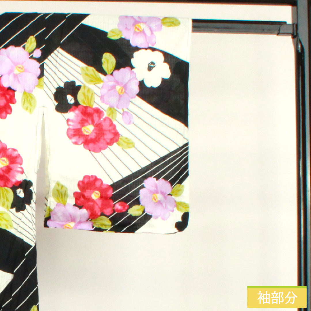 Yukata Cotton Length 163.5cm Sleeve length 64cm S rank Single layer Monotone Camellia 1118005092427