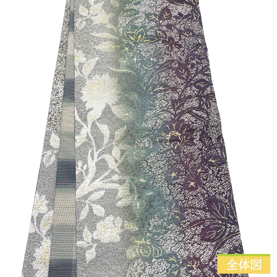 Fukuro Obi, pure silk, gradation, real mud dyeing, abstract flower, obi length 444cm, S rank, six-way, semi-formal, gradation style, 1123012232399