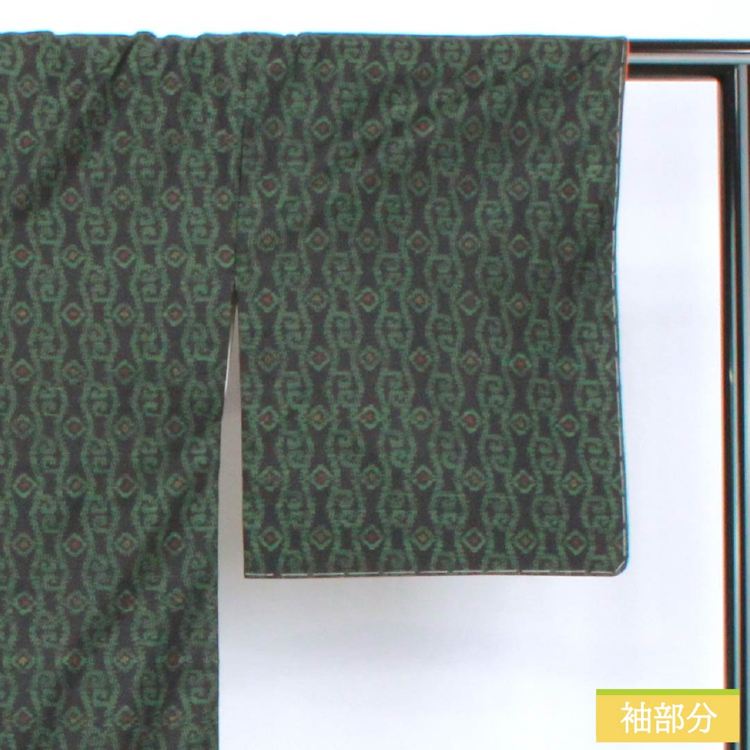 Tsumugi silk A rank 164cm length 67cm sleeve-to-sleeve Oshima tsumugi horizontal double ikat tatewaku with basting stitches awase black系 1116004973410
