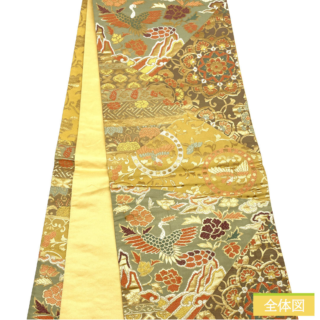 袋帯 正絹 Aランク 楊梅色(やまももいろ) 西陣織 吉祥文様 帯丈432cm 六通 フォーマル 黄系 1123016943323