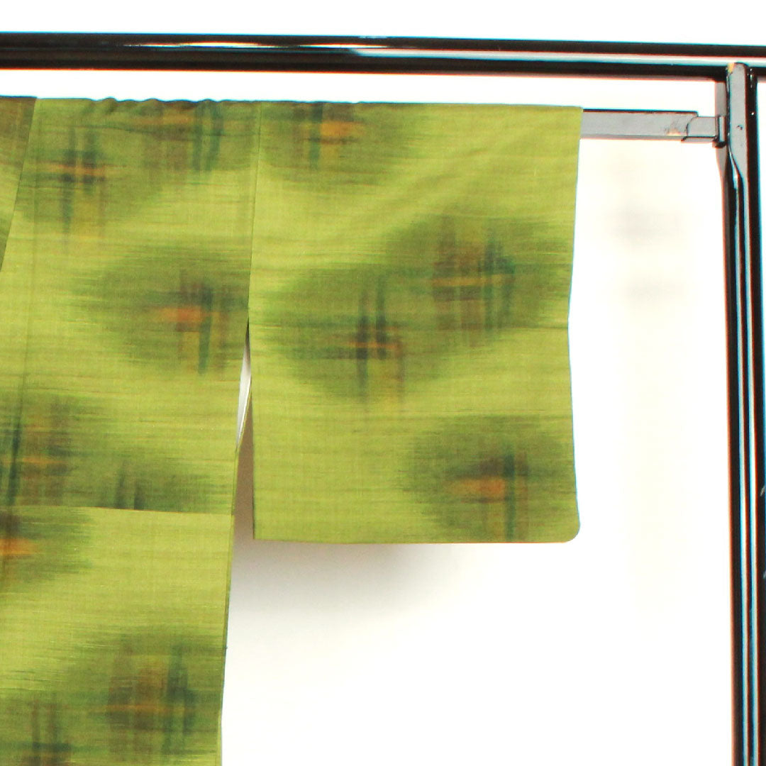 Tsumugi, Length 158cm, Sleeve length 61cm, Green, Abstract pattern, Pure silk, S rank, Lined, Green, 1116002042319