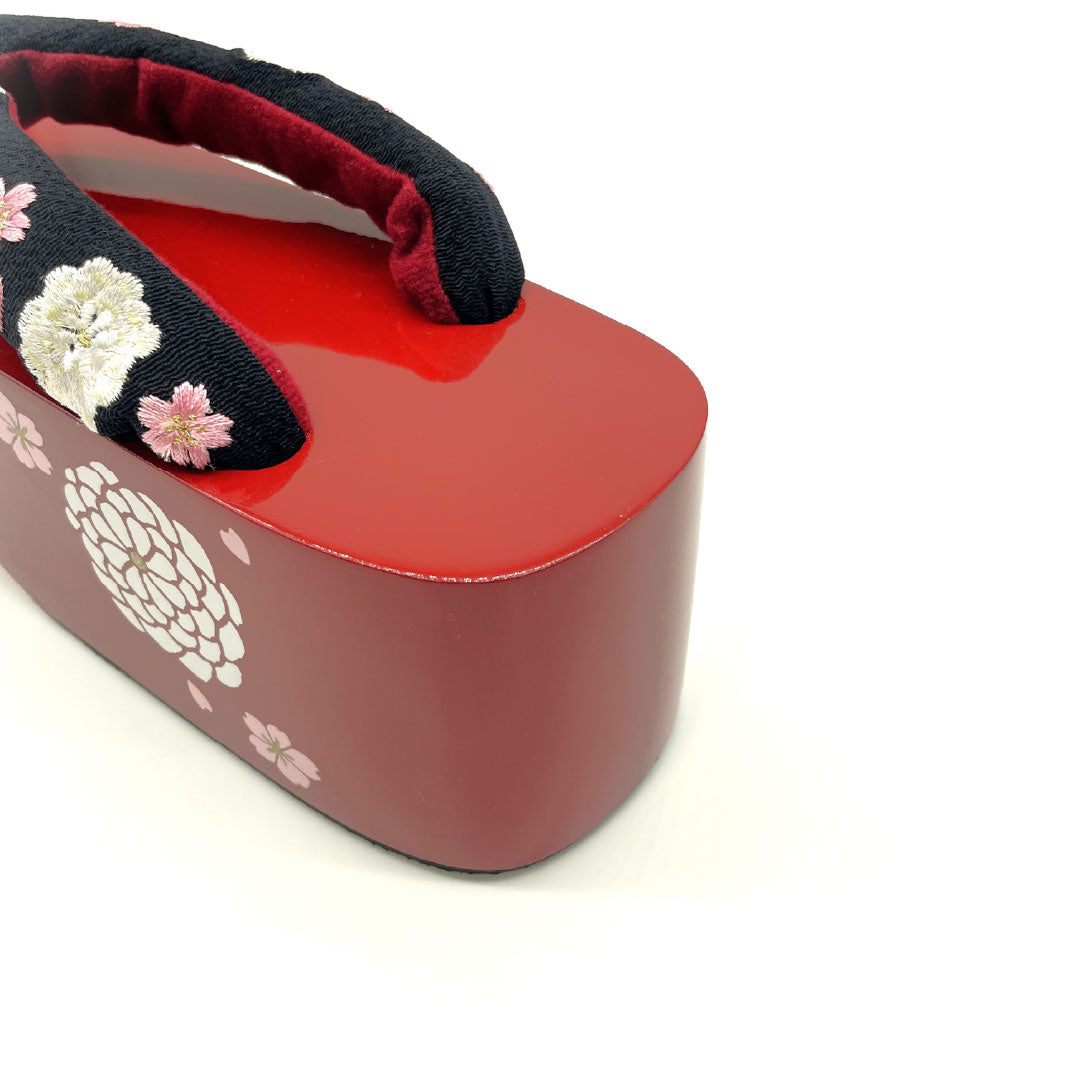 (Like New) Paulownia Wood Geta (Sandals), Grade A, Formal, Pokkuri (Poppy) Geta, Thick Sole, 224cm Long, Size XL, Red, Item Number 1122001323512